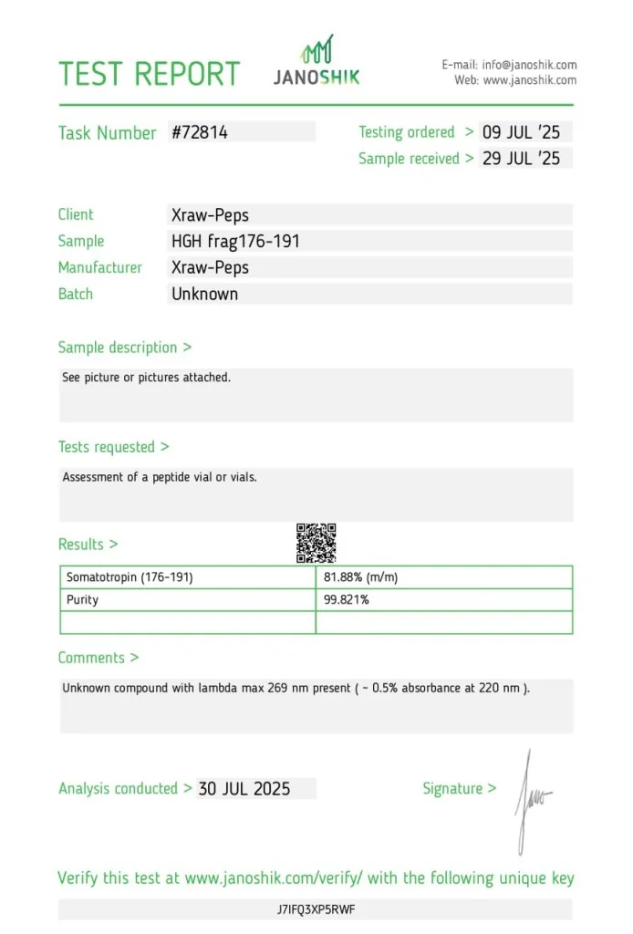 HGH Fragment COA Lab Test Certificate